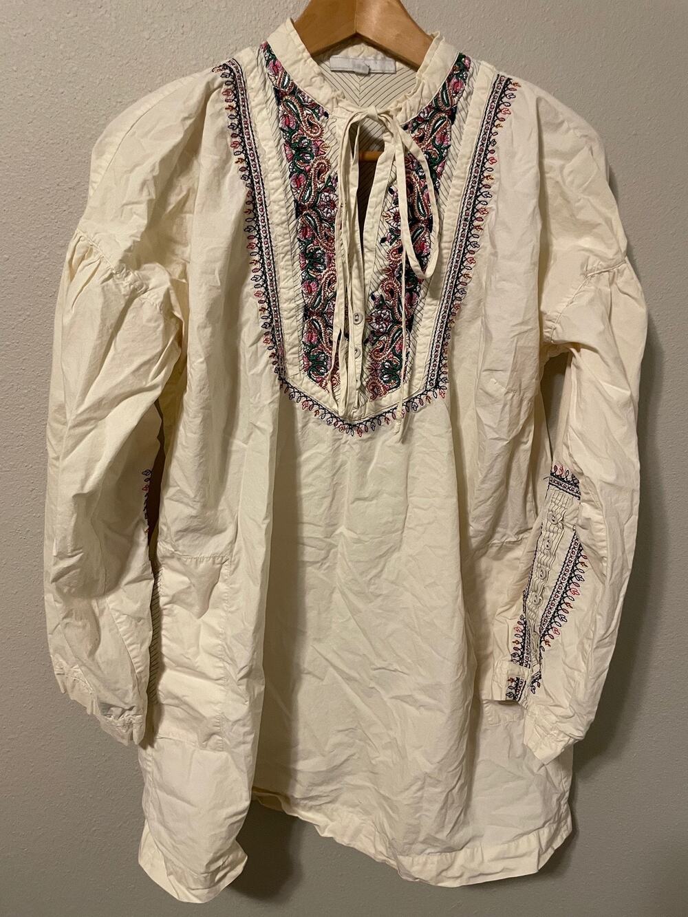 Johnny Was 3J Tunic Top Womens Large White Embroidered Paisley Boho Peasant
